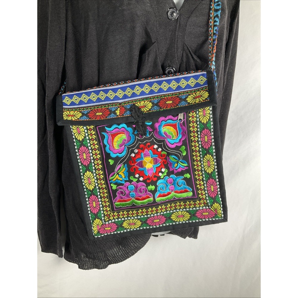 Embroidered Women's Floral Neon Boho Hippie Crossbody Bag Asian Geometric Design